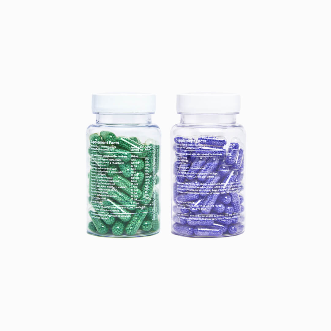 Fill nutritional gaps in your diet and provide menopause symptom relief. Take one capsule from each bottle daily with food. Menopause support and Daily multivitamin bottles